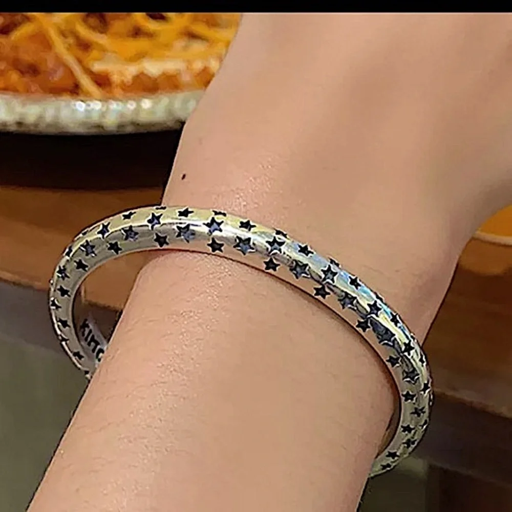 Star Sterling Silver Bangle Cuff Bracelet - Picture 3 of 6